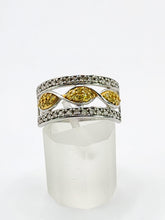 Load image into Gallery viewer, 1859: Vintage; 9ct Gold Yellow and White Diamonds Openwork Ring- 52 natural sparkling diamonds
