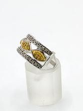 Load image into Gallery viewer, 1859: Vintage; 9ct Gold Yellow and White Diamonds Openwork Ring- 52 natural sparkling diamonds
