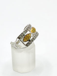 1859: Vintage; 9ct Gold Yellow and White Diamonds Openwork Ring- 52 natural sparkling diamonds
