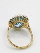 Load image into Gallery viewer, 1898: Vintage: 9ct Gold Swiss Blue Topaz 24 Diamonds Lady Diana Style Cluster Ring
