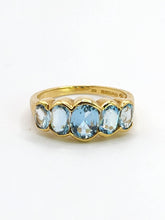 Cargar imagen en el visor de la galería, 1936: Vintage: 18ct Gold 5 Blue Aquamarines Stacker Dress Ring- Gorgeous

