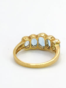 1936: Vintage: 18ct Gold 5 Blue Aquamarines Stacker Dress Ring- Gorgeous