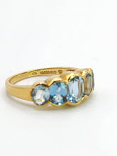 Cargar imagen en el visor de la galería, 1936: Vintage: 18ct Gold 5 Blue Aquamarines Stacker Dress Ring- Gorgeous
