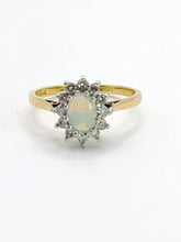 Load image into Gallery viewer, 1938: Vintage: 18ct Gold White Opal 12 Diamonds (0.36ct) Halo Ring- Lovely cut and colours
