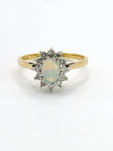 Load image into Gallery viewer, 1938: Vintage: 18ct Gold White Opal 12 Diamonds (0.36ct) Halo Ring- Lovely cut and colours
