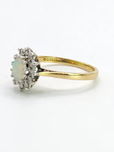 Load image into Gallery viewer, 1938: Vintage: 18ct Gold White Opal 12 Diamonds (0.36ct) Halo Ring- Lovely cut and colours
