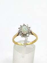 Load image into Gallery viewer, 1938: Vintage: 18ct Gold White Opal 12 Diamonds (0.36ct) Halo Ring- Lovely cut and colours
