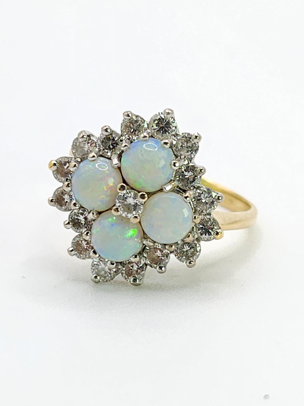 1940: Vintage: 18ct Gold White Opals Diamonds (0.85ct) Cocktail Ring- Sensational