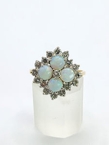 1940: Vintage: 18ct Gold White Opals Diamonds (0.85ct) Cocktail Ring- Sensational