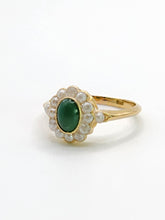 Load image into Gallery viewer, 1901: Antique: 18ct Gold Green Jade Seed Pearls Cluster Ring- Petite, Elegant, Cute
