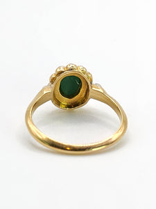 1901: Antique: 18ct Gold Green Jade Seed Pearls Cluster Ring- Petite, Elegant, Cute