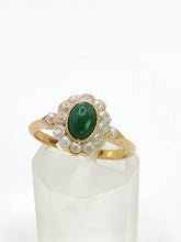Load image into Gallery viewer, 1901: Antique: 18ct Gold Green Jade Seed Pearls Cluster Ring- Petite, Elegant, Cute
