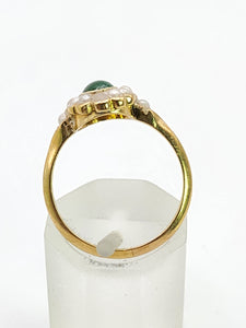 1901: Antique: 18ct Gold Green Jade Seed Pearls Cluster Ring- Petite, Elegant, Cute