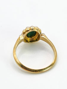 1901: Antique: 18ct Gold Green Jade Seed Pearls Cluster Ring- Petite, Elegant, Cute