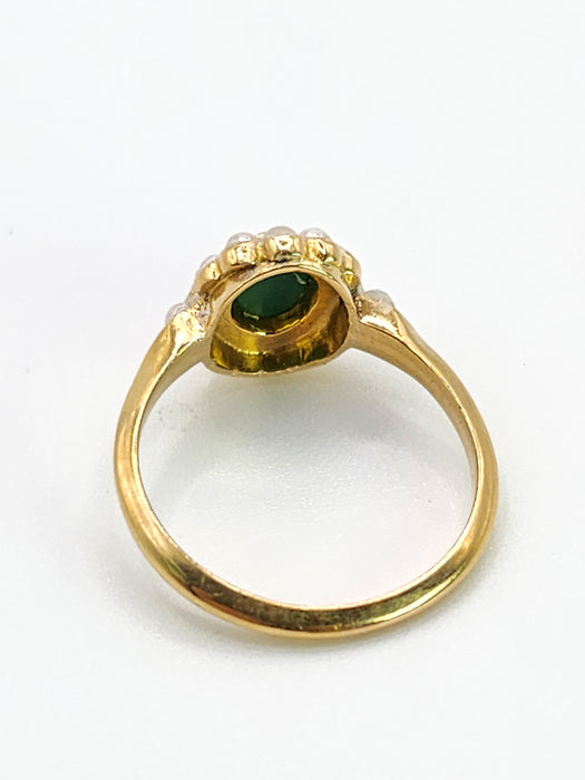 1901: Antique: 18ct Gold Green Jade Seed Pearls Cluster Ring- Petite, Elegant, Cute