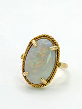 Load image into Gallery viewer, 1907: Vintage: 18ct Gold Vibrant Oval Cabochon White Opal Solitaire- lovely colour play
