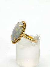 Load image into Gallery viewer, 1907: Vintage: 18ct Gold Vibrant Oval Cabochon White Opal Solitaire- lovely colour play

