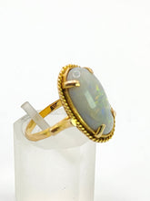 Load image into Gallery viewer, 1907: Vintage: 18ct Gold Vibrant Oval Cabochon White Opal Solitaire- lovely colour play
