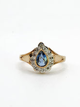 Cargar imagen en el visor de la galería, 1921: Vintage: 9ct Gold French Blue Sapphire 12 Diamonds Dress Ring- exquisite&nbsp;
