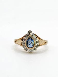 1921: Vintage: 9ct Gold French Blue Sapphire 12 Diamonds Dress Ring- exquisite&nbsp;