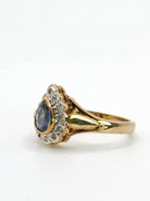 Cargar imagen en el visor de la galería, 1921: Vintage: 9ct Gold French Blue Sapphire 12 Diamonds Dress Ring- exquisite&nbsp;
