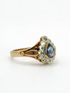 1921: Vintage: 9ct Gold French Blue Sapphire 12 Diamonds Dress Ring- exquisite&nbsp;