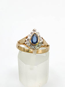 1921: Vintage: 9ct Gold French Blue Sapphire 12 Diamonds Dress Ring- exquisite&nbsp;