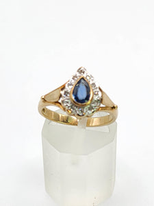 1921: Vintage: 9ct Gold French Blue Sapphire 12 Diamonds Dress Ring- exquisite&nbsp;