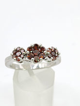 Cargar imagen en el visor de la galería, 1924: Vintage: 9ct White Gold Red Diamonds (1ct) Flowerhead Trilogy Ring-&nbsp; 21 Natural Diamonds
