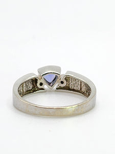 1933: Modern : 14ct White Gold Tanzanite, Australian Opal, Diamonds Stacker Ring- Eclectic eye-catcher