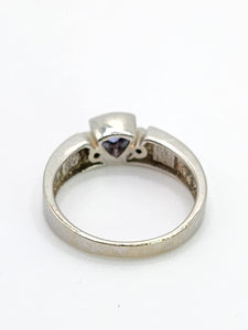 1933: Modern : 14ct White Gold Tanzanite, Australian Opal, Diamonds Stacker Ring- Eclectic eye-catcher