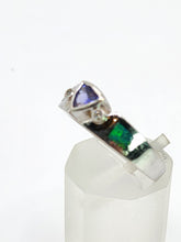 Load image into Gallery viewer, 1933: Modern : 14ct White Gold Tanzanite, Australian Opal, Diamonds Stacker Ring- Eclectic eye-catcher
