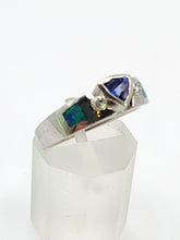 Load image into Gallery viewer, 1933: Modern : 14ct White Gold Tanzanite, Australian Opal, Diamonds Stacker Ring- Eclectic eye-catcher
