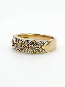1941: Vintage: 9ct Gold Champagne & White Diamonds Band- Geometric sparkler, nice weight