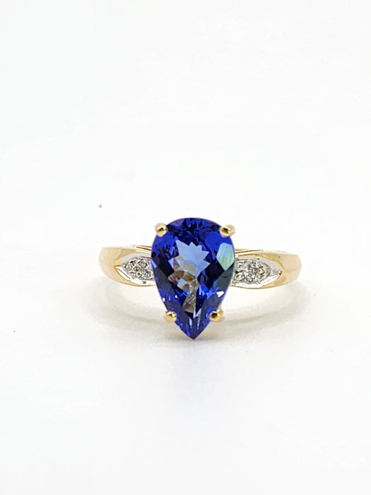 1969 Vintage: 18ct Yellow Gold Pear-Cut Tanzanite & Diamond Dress Ring