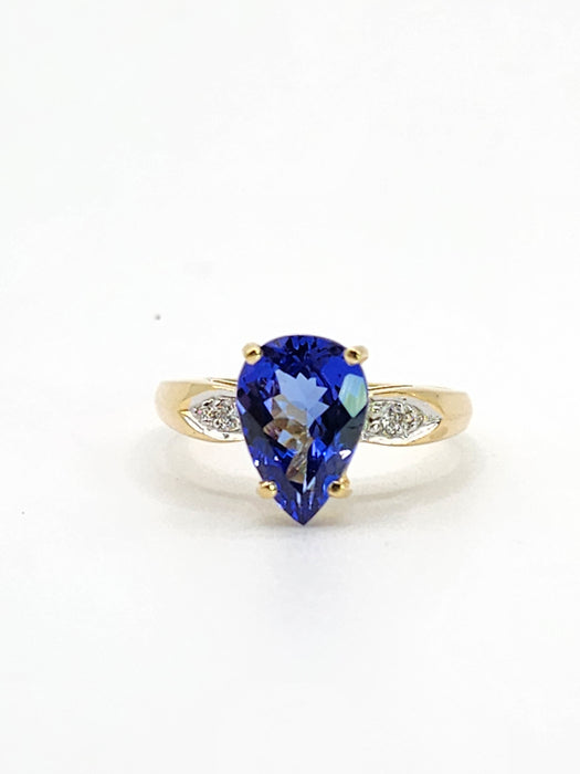 1969 Vintage: 18ct Yellow Gold Pear-Cut Tanzanite & Diamond Dress Ring