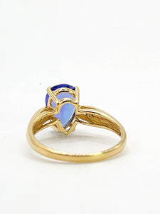 1969: Vintage: 18ct Gold Pear-Cut Violet Blue Tanzanite Diamonds Dress Ring- Divine