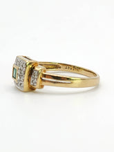 Cargar imagen en el visor de la galería, 1946: Vintage: 9ct Gold Art Deco Style Emerald 16 Natural Diamonds Ring-sparkling beauty
