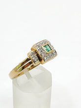 Cargar imagen en el visor de la galería, 1946: Vintage: 9ct Gold Art Deco Style Emerald 16 Natural Diamonds Ring-sparkling beauty
