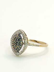 1389: Vintage: 9ct Gold Blue & White Diamonds Ring- 60 sparkling natural diamonds