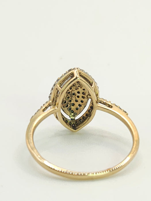 Vintage: 9ct Gold Blue & White Diamond Marquise Cluster Ring