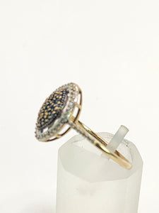 1389: Vintage: 9ct Gold Blue & White Diamonds Ring- 60 sparkling natural diamonds