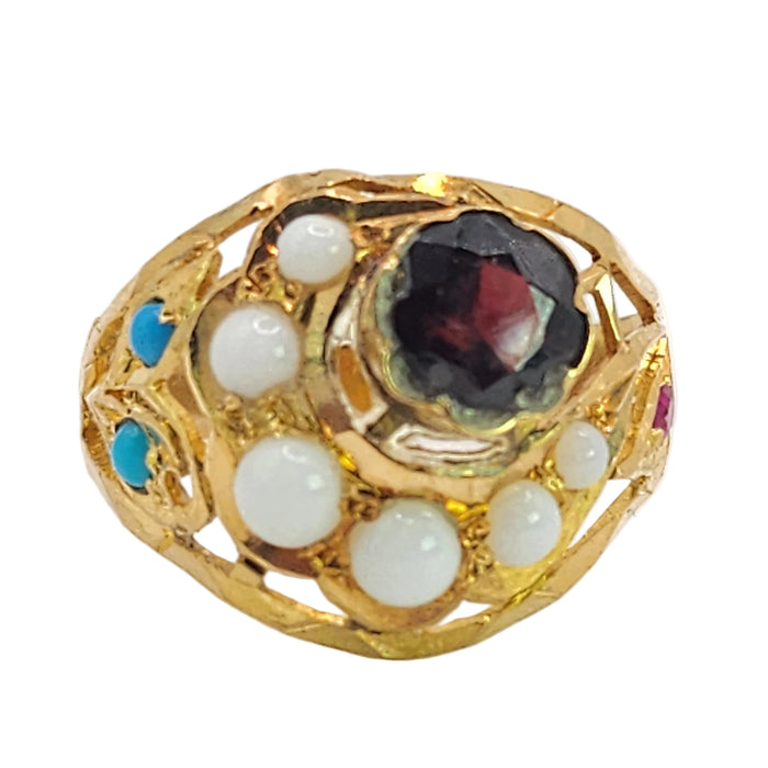 Antique: 22ct Yellow Gold Multi-Gem Bombe Ring