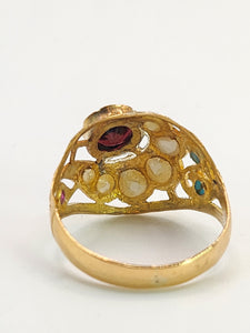 1472: Antique: 22ct Gold Mult-Gem "Bombe" Ring- Moonstones, Turquoise, Ruby- Wonderful