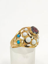 Cargar imagen en el visor de la galería, 1472: Antique: 22ct Gold Mult-Gem &quot;Bombe&quot; Ring- Moonstones, Turquoise, Ruby- Wonderful
