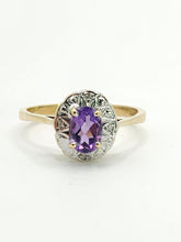 Load image into Gallery viewer, 1668: Vintage: 9ct Gold Lilac Amethyst Diamonds Cluster Ring- petite, sparkling, a fine example
