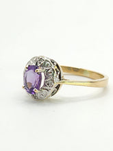 Load image into Gallery viewer, 1668: Vintage: 9ct Gold Lilac Amethyst Diamonds Cluster Ring- petite, sparkling, a fine example
