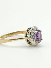 Load image into Gallery viewer, 1668: Vintage: 9ct Gold Lilac Amethyst Diamonds Cluster Ring- petite, sparkling, a fine example
