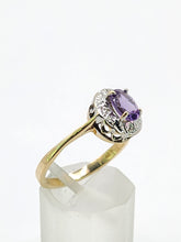 Load image into Gallery viewer, 1668: Vintage: 9ct Gold Lilac Amethyst Diamonds Cluster Ring- petite, sparkling, a fine example
