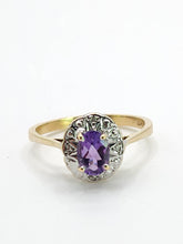 Load image into Gallery viewer, 1668: Vintage: 9ct Gold Lilac Amethyst Diamonds Cluster Ring- petite, sparkling, a fine example

